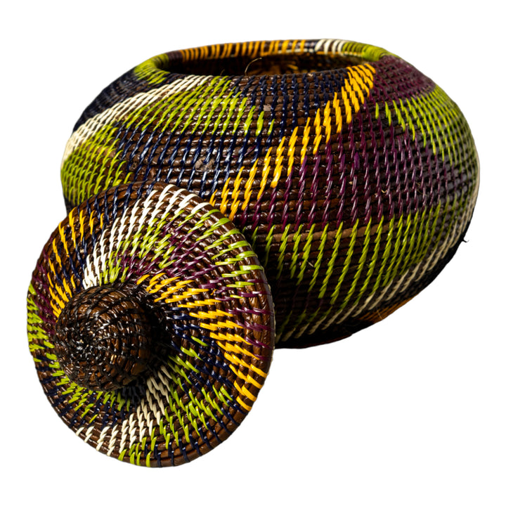 Green Swirl Woven Basket With Top