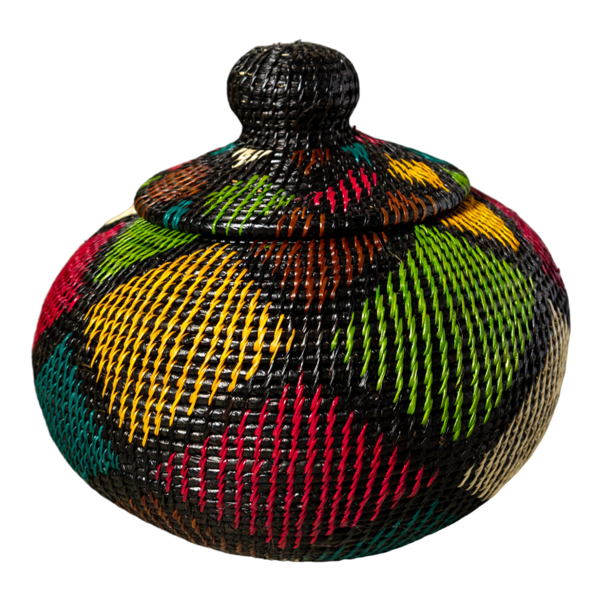 Rainbow Colors Fish Net Woven Basket With Top