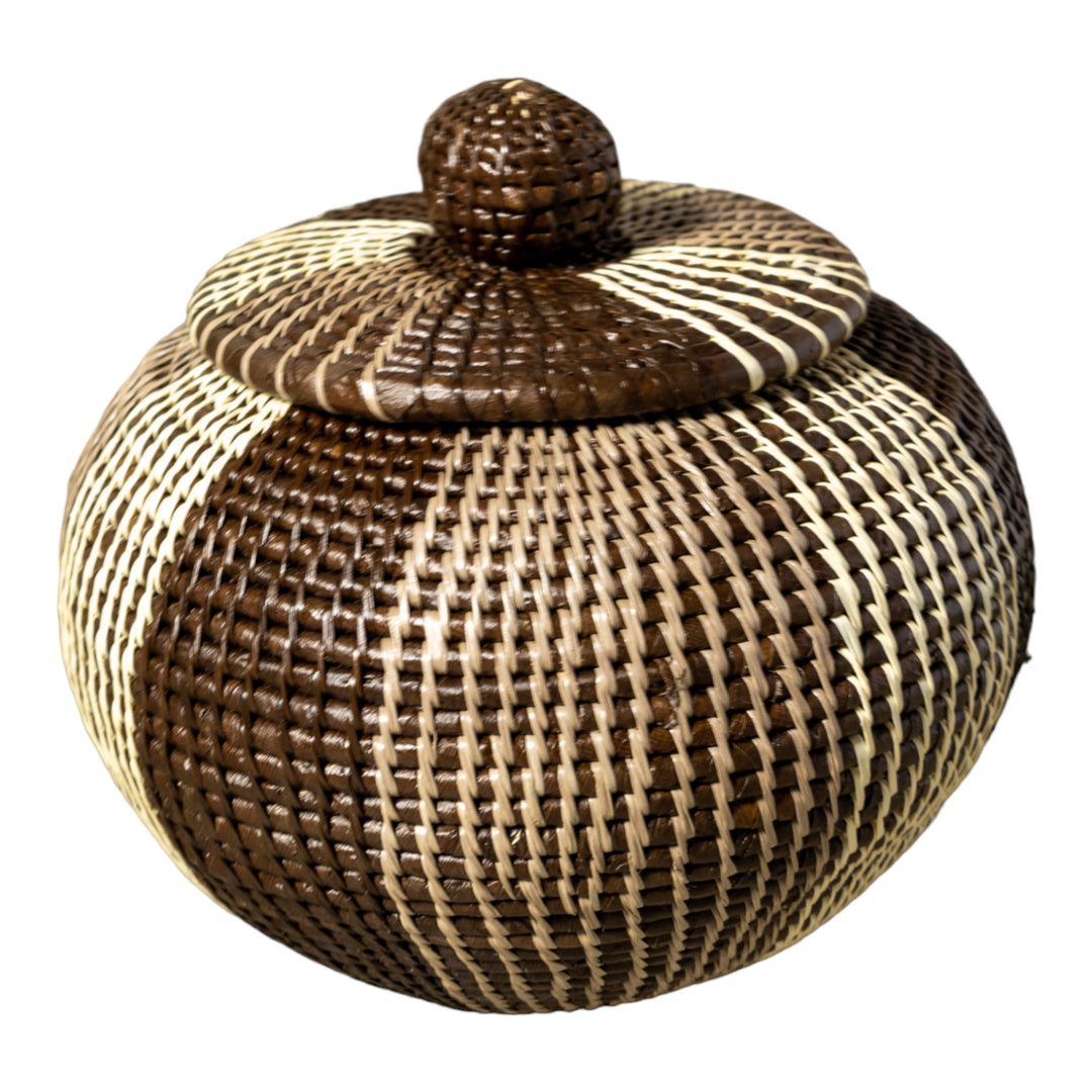 Brown And White Jungle Essence Woven Basket With Top