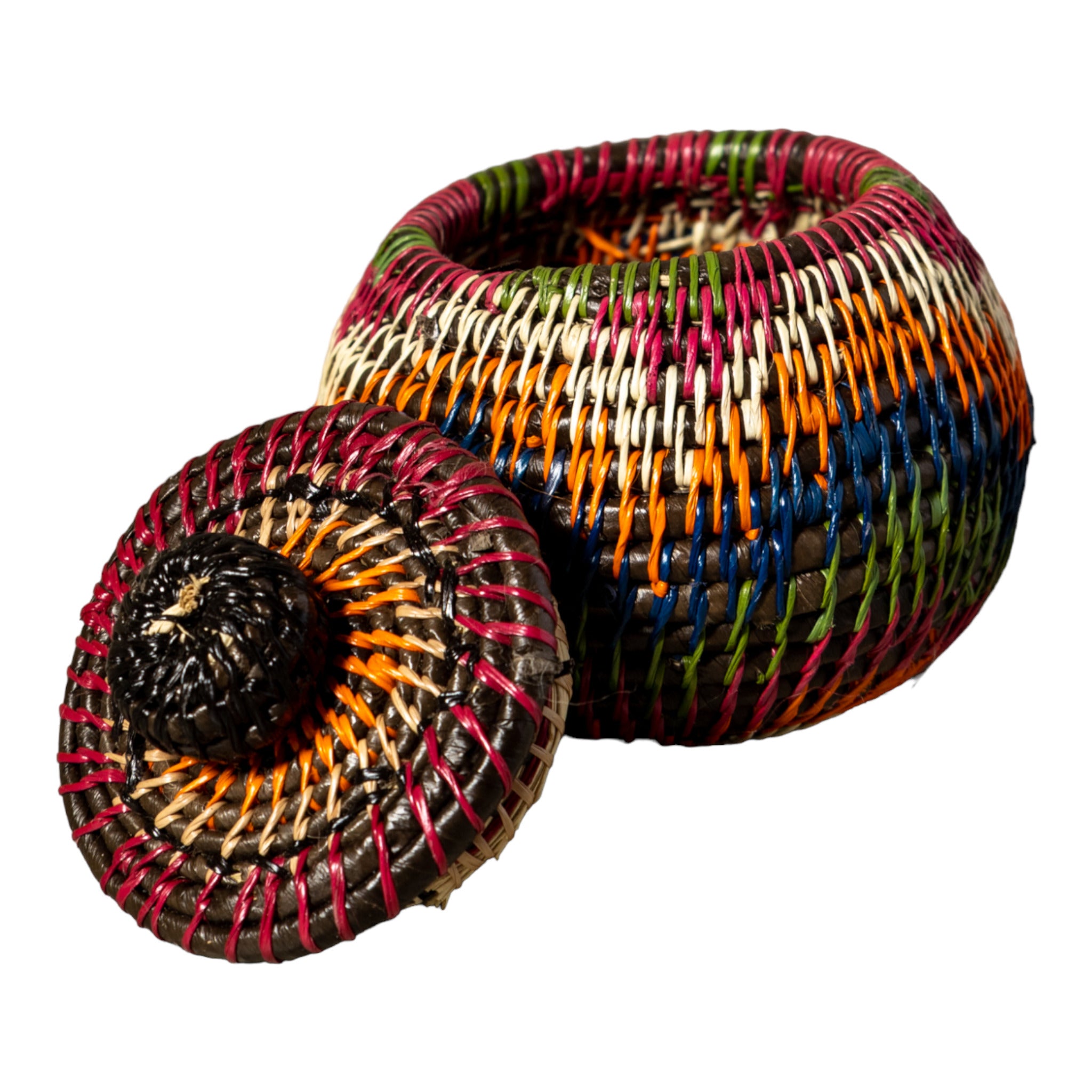 Small Orange Jungle Allure Woven Basket With Top