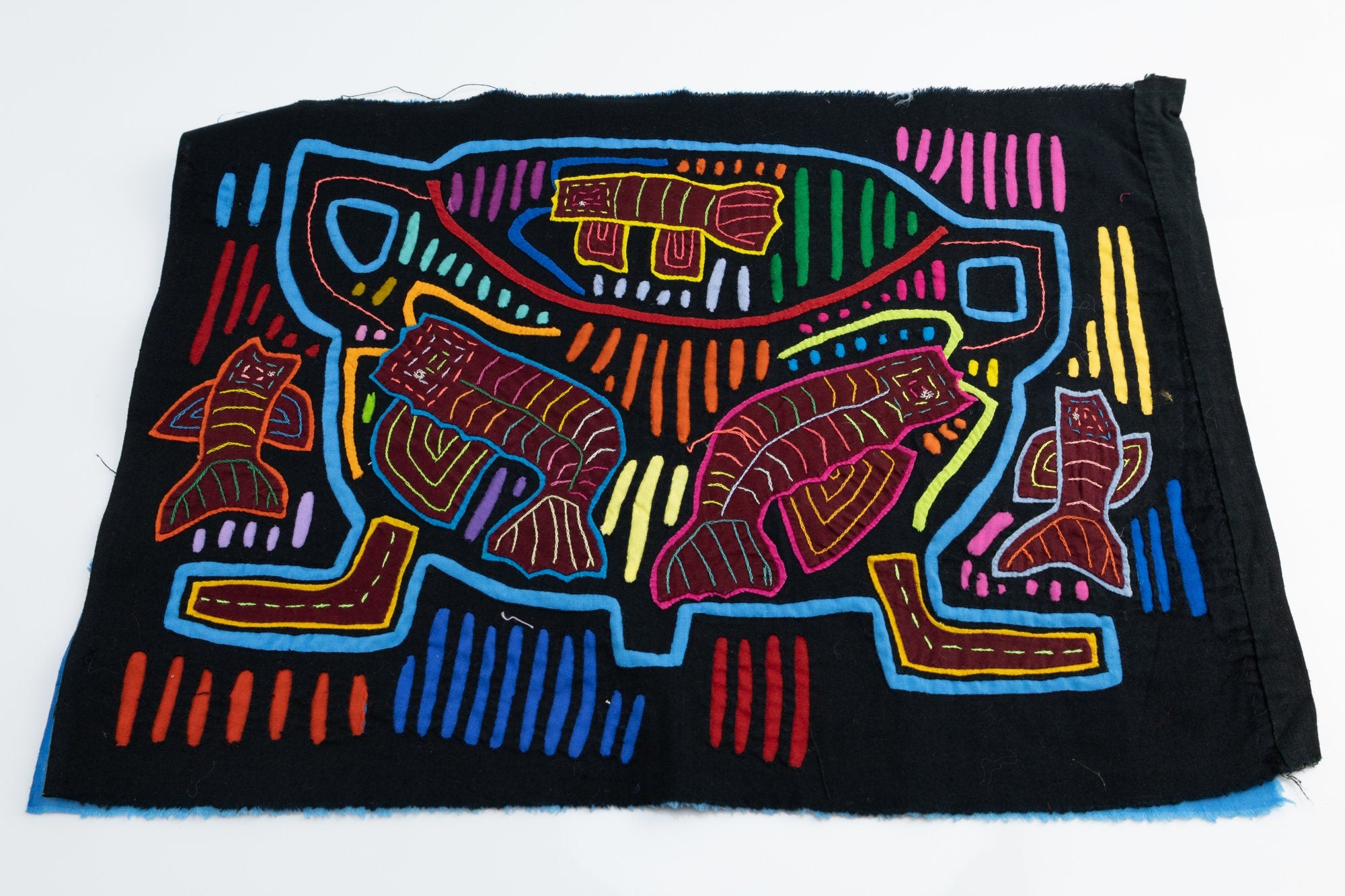 Hand Stitched Insect and Fish Panama Mola Textile art, Latin American wall art, Boho Wall Decor, Tapestry, Rainforest Decor, Geometric