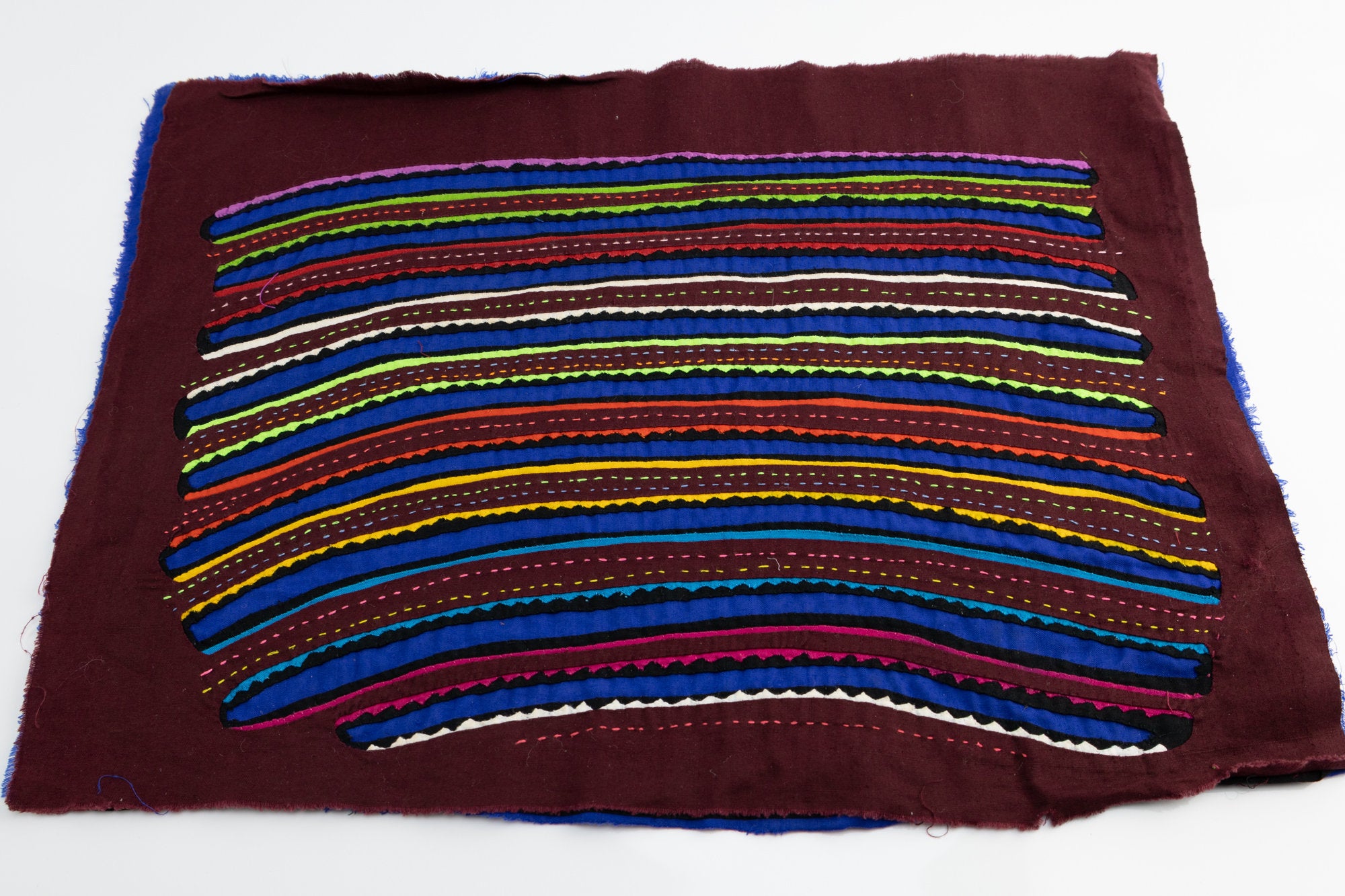 Hand Stitched Rainbow Panama Mola Textile art, Latin American wall art, Boho Wall Decor, Tapestry, Rainforest Decor, Geometric