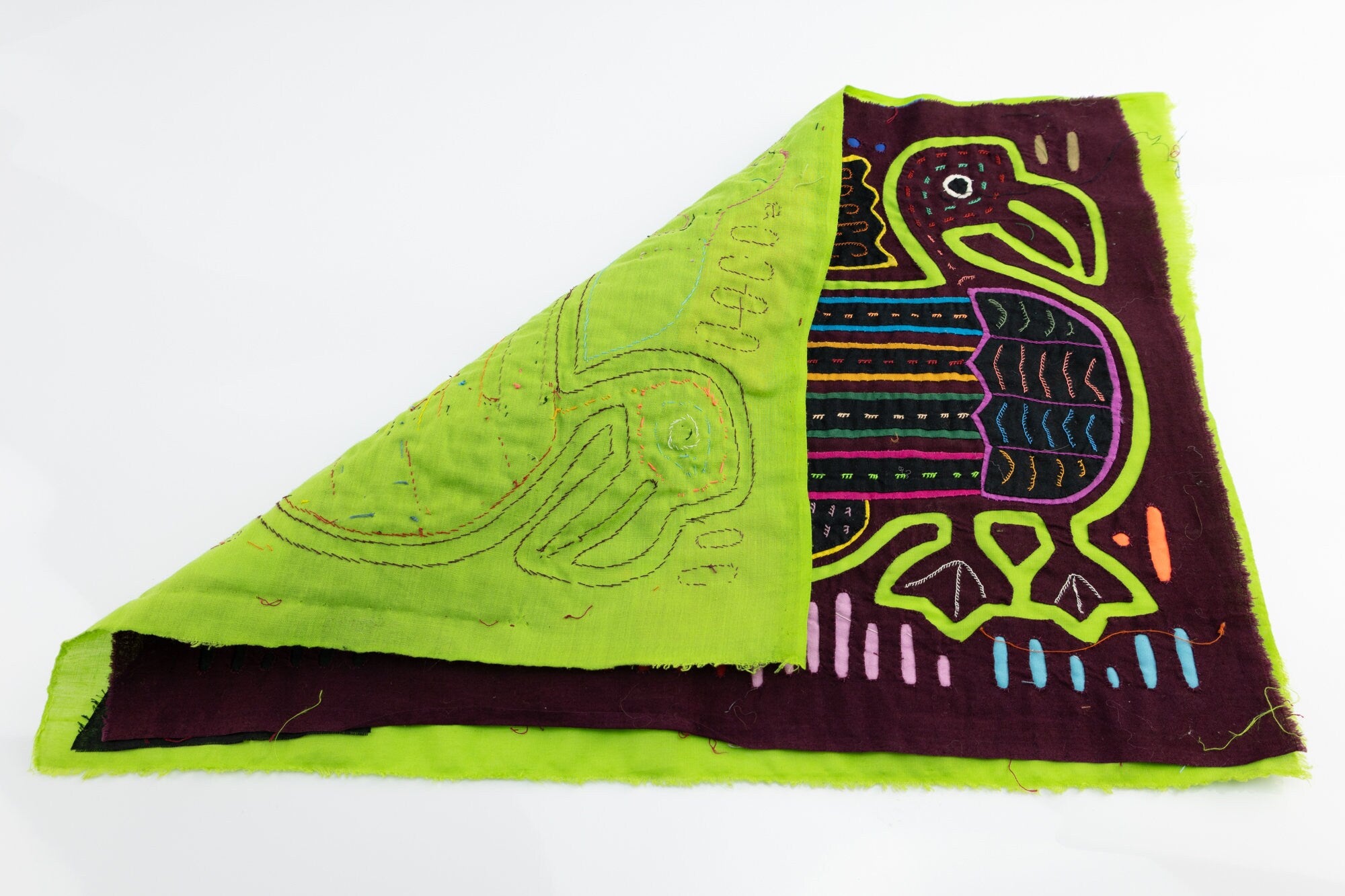 Hand Stitched Panama Mola Textile art, Latin American wall art, Boho Wall Decor, Tapestry, Rainforest Decor, Geometric