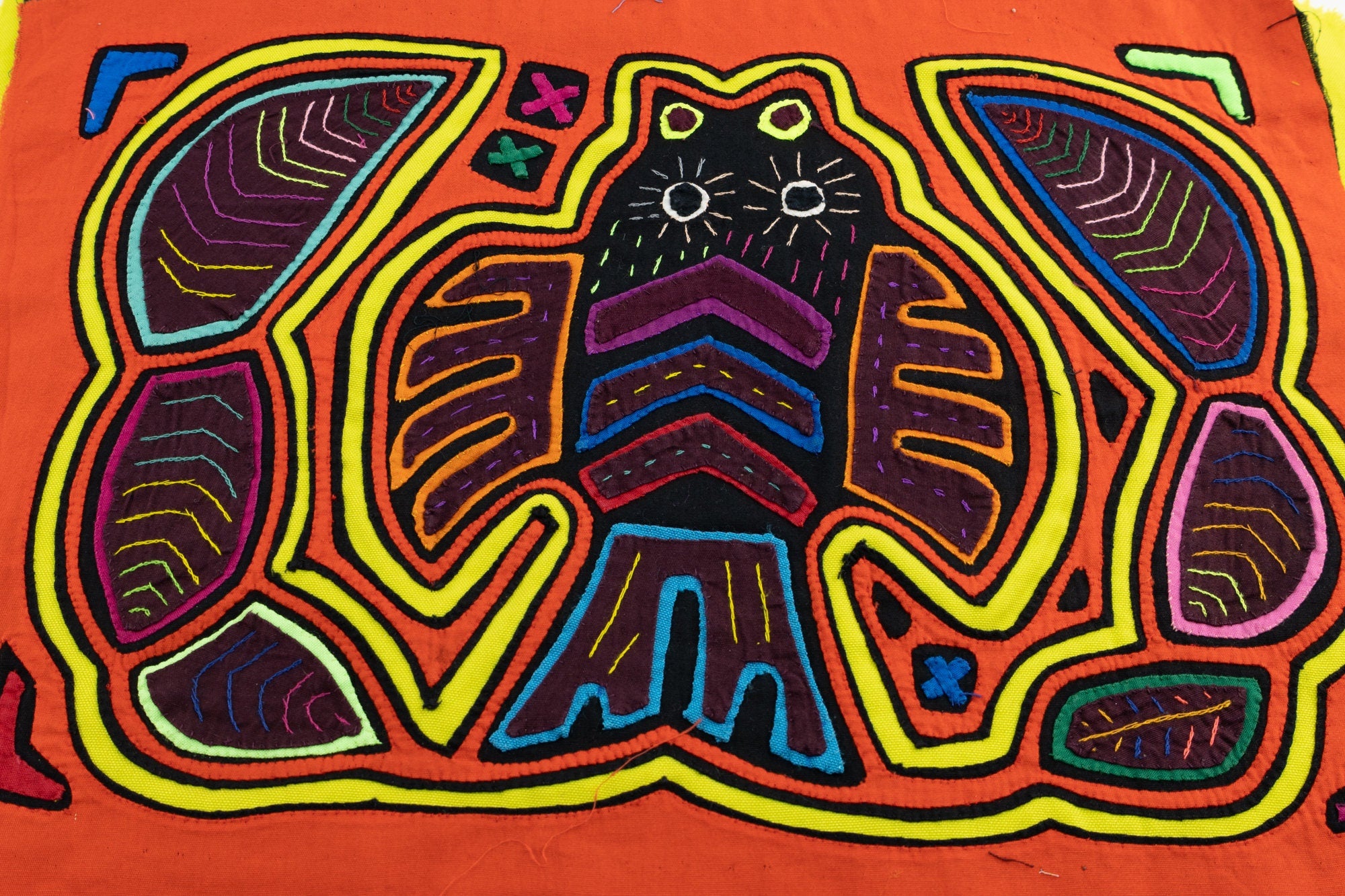 Hand Stitched Panama Mola Fish Textile art, Latin American wall art, Boho Wall Decor, Tapestry, Rainforest Decor, Geometric