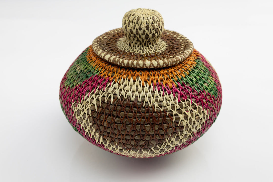 Hand Woven Basket with Top Made By Wounaan And Emberá Panama Indians. Bowl Basket, Woven Basket, Basket Decor, Woven Storage