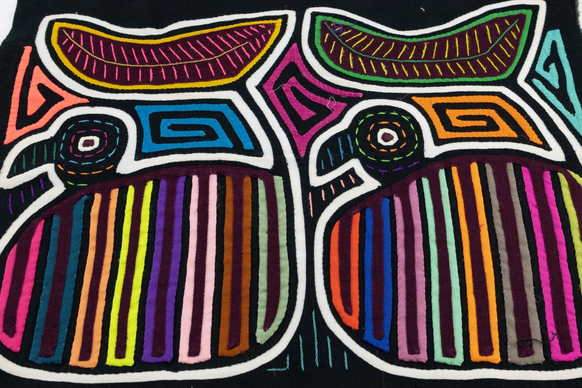 Hand Stitched Panama Mola Duck Textile art, Latin American wall art, Boho Wall Decor, Tapestry, Rainforest Decor, Geometric