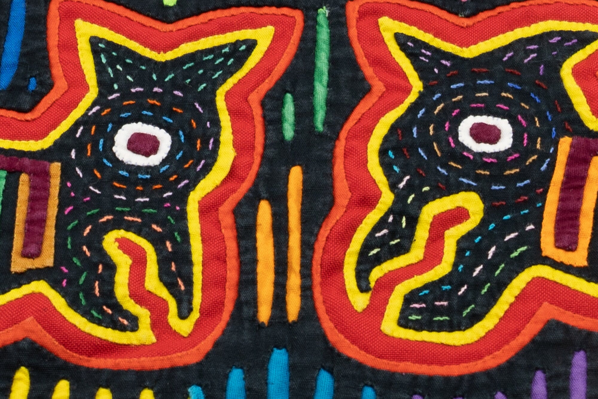 Hand Stitched Puppy Dog Panama Mola Textile art, Latin American wall art, Boho Wall Decor, Tapestry, Rainforest Decor, Geometric