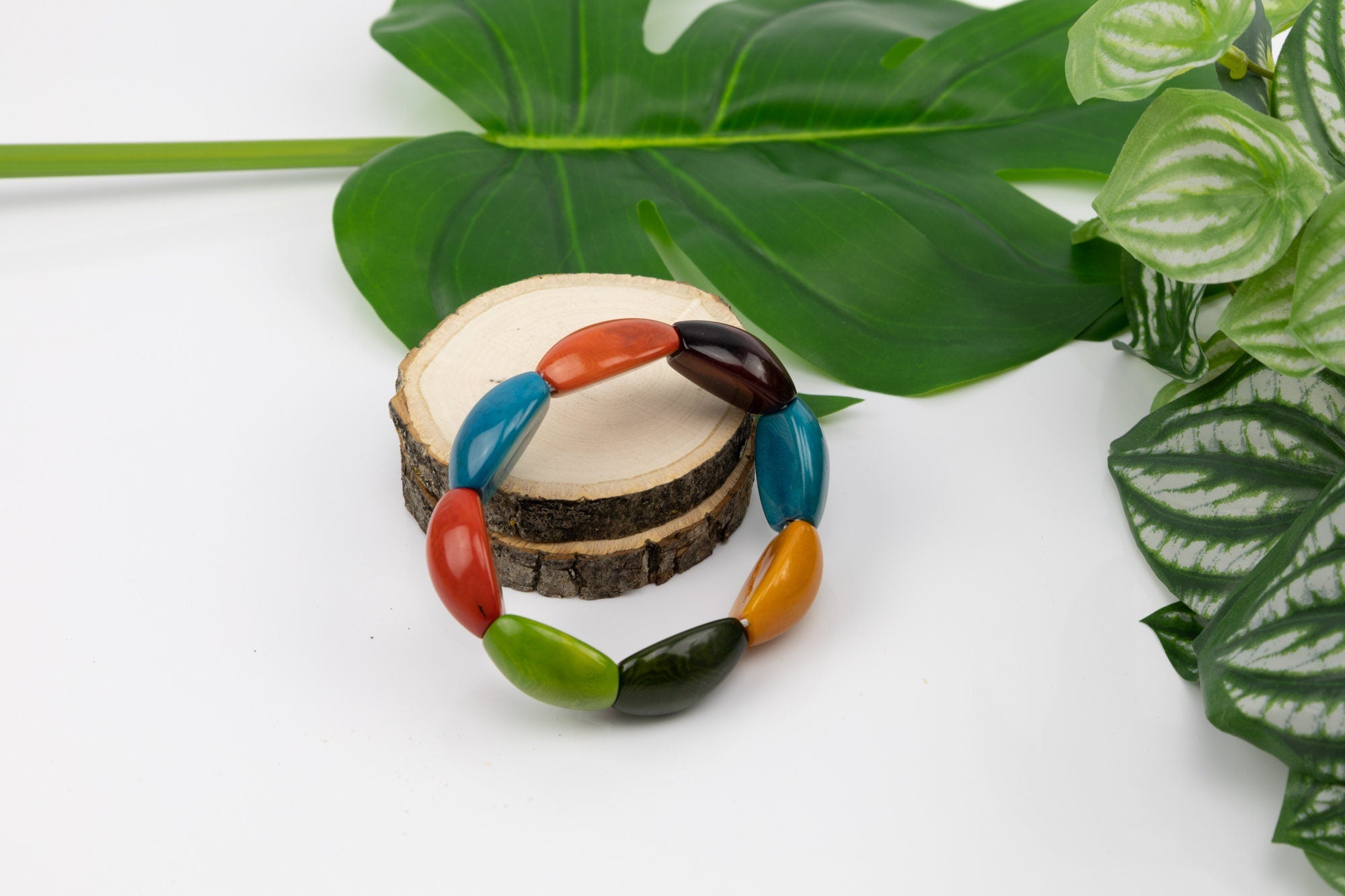 Hand Made Rainbow Tagua Nut Bracelet Ecuador