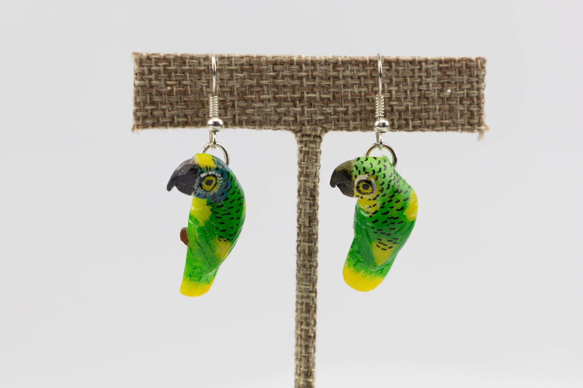 Classic Hand Carved Tagua Nut Parrot Earrings Panama