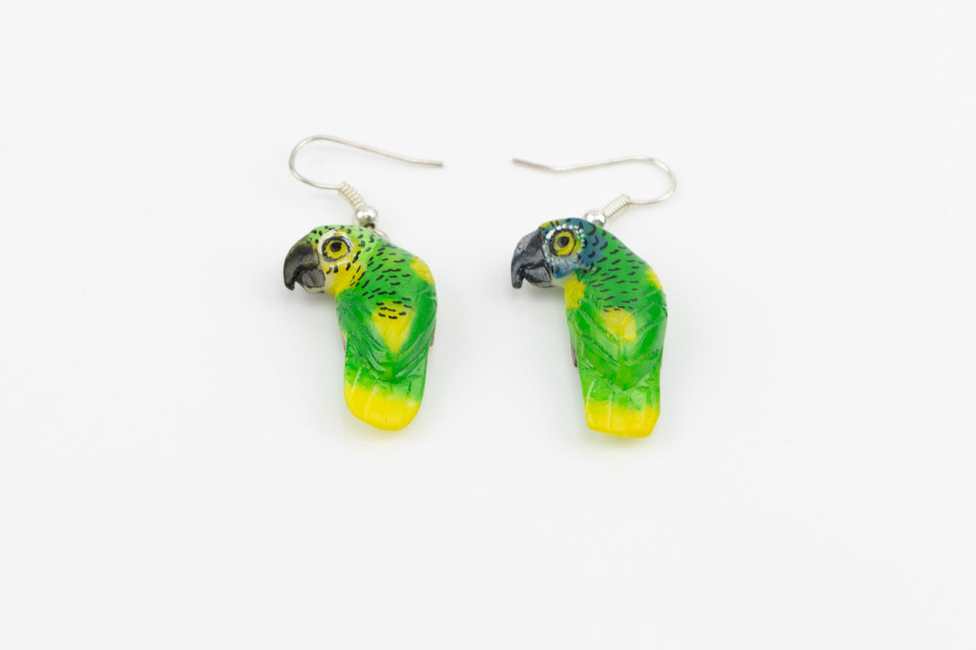 Classic Hand Carved Tagua Nut Parrot Earrings Panama