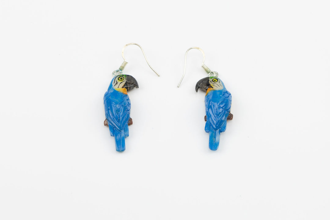 Hand Carved Macaw Parrot Earrings Panama