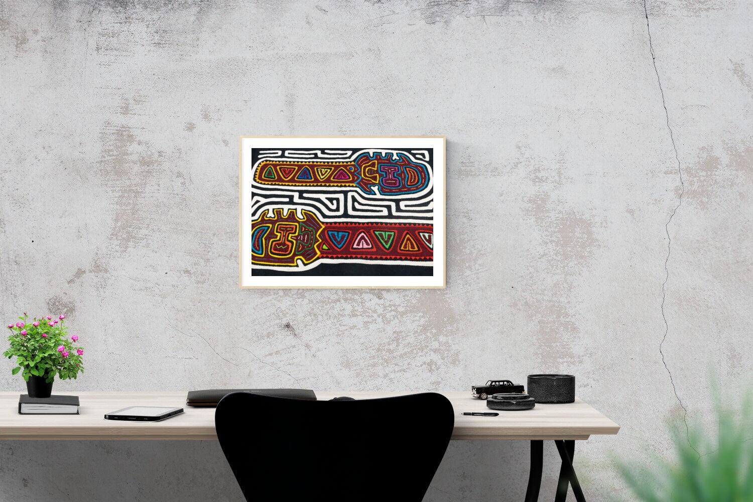 Hand Stitch Chainsaw Panama Mola Textile art, Latin American wall art, Boho Wall Decor, Tapestry, Rainforest Decor, Geometric