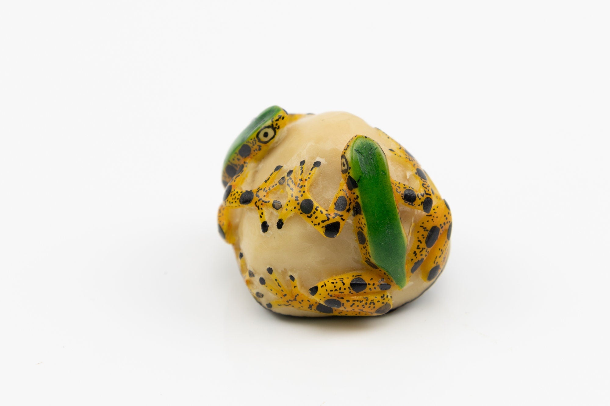 Hand Carved 2 Poison Dart Frog Tagua Nut Made By Wounaan And Emberá Panama Indians. Animal Statue, Carving Miniature, Figurine, Decoration