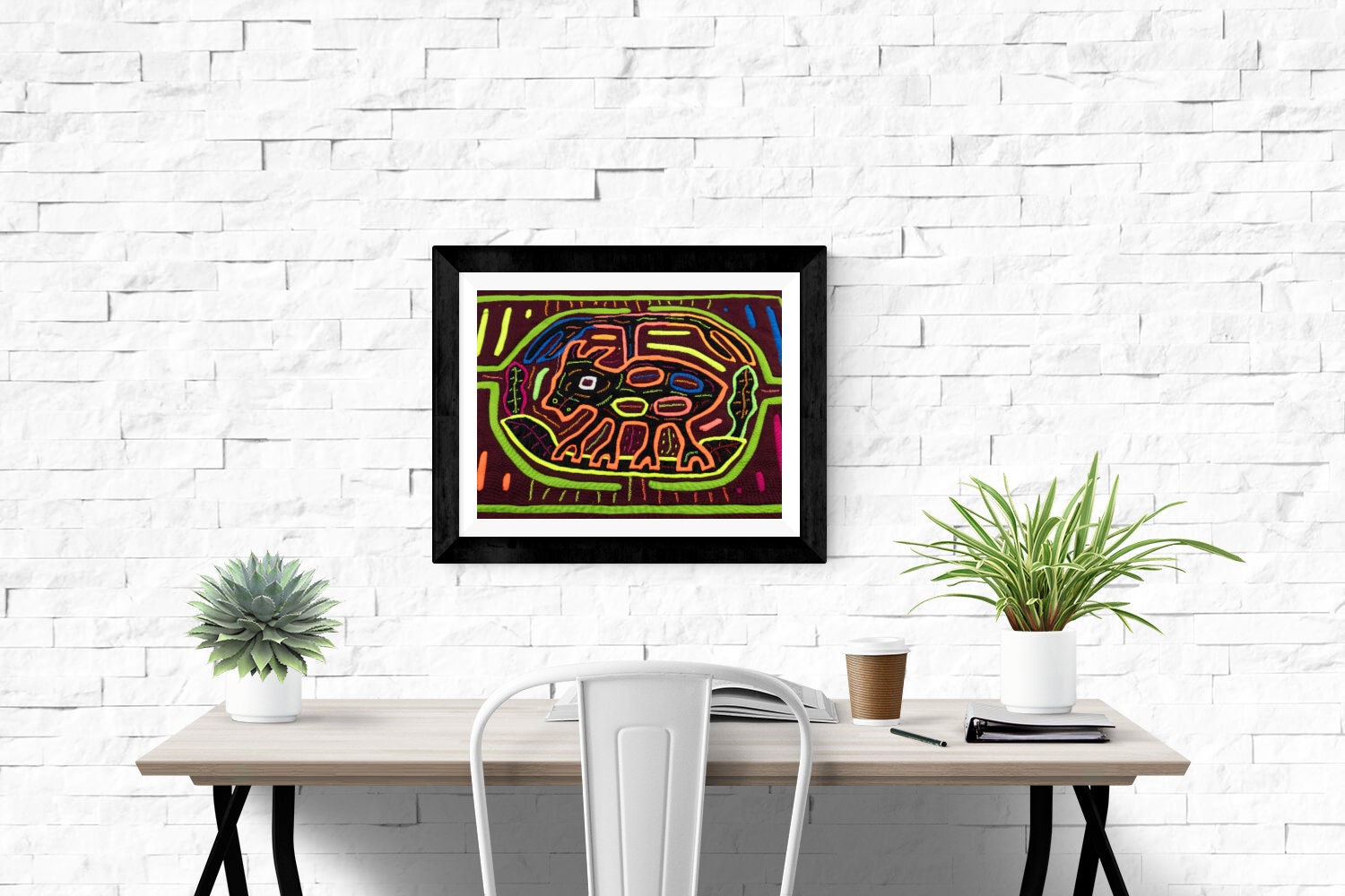 Hand Stitched Panama Mola Dog Textile art, Latin American wall art, Boho Wall Decor, Tapestry, Rainforest Decor, Geometric