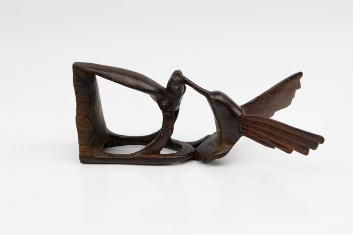 Hummingbird Hand Carved Cocobolo Wood Sculpture Made By Indigenous Artisans